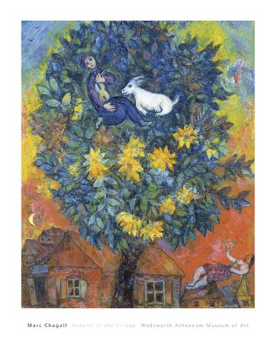 22W/"x27H/" AUTUMN IN THE VILLAGE by MARC CHAGALL COLORFUL TOWN TREE HOME CANVAS